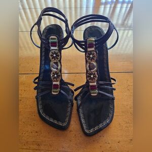 Vintage Brown Strappy High-heeled Bohemian Sandles By Rebels